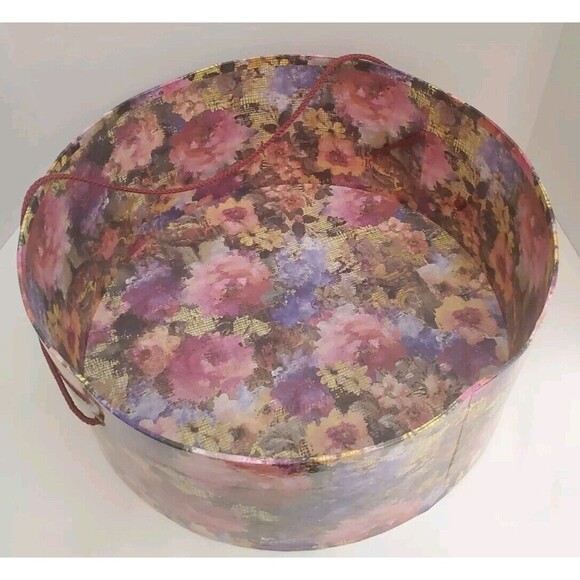 Vintage Marionette Wide Brim Womens Hat W/ Box Ivory Floral Ribbon 15\